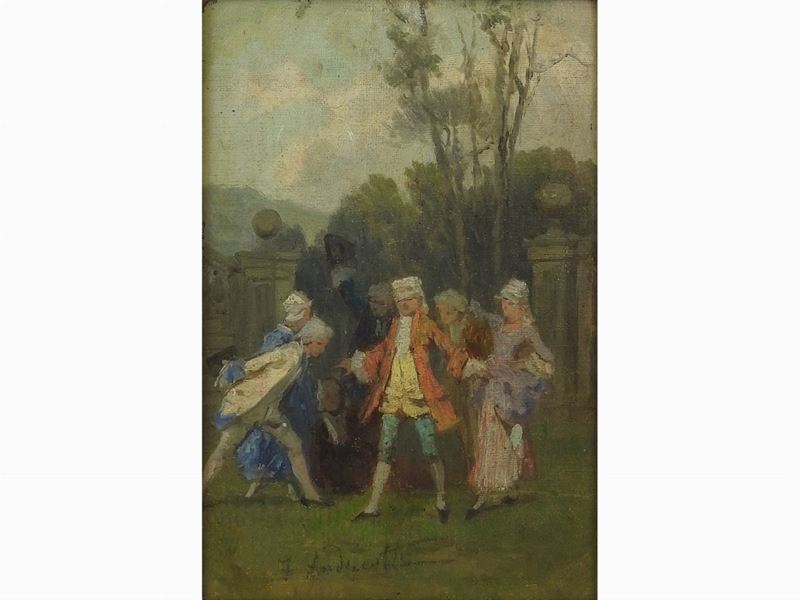 Federico Andreotti - Scorcio di Giardino con Personaggi in Abiti Settecenteschi