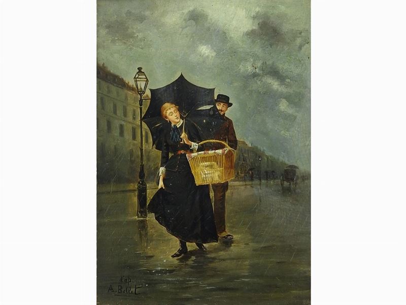 Da Auguste Bellet - Scorcio di Città con Scena Galante