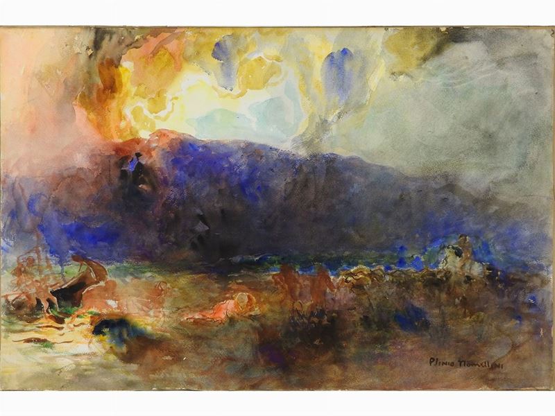 Plinio Nomellini - Paesaggio Marino con Scena Mitologica Anni Venti