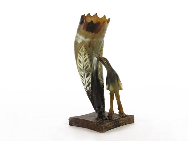 Horn Pen Holder Vase with Bird
