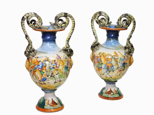 A Pair of Glazed Earthenware Handled Vases  (19th Century)  - Auction Forniture and Old Master Paintings - Second session - III - Maison Bibelot - Casa d'Aste Firenze - Milano