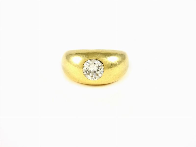Anello a Fascia in Oro Giallo e Diamante