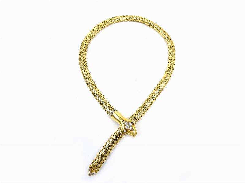 Girocollo Animalier a Maglia Morbida in Oro Giallo con Diamanti