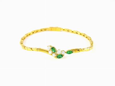 Bracciale Damiani in Oro Giallo, Diamanti e Smeraldi