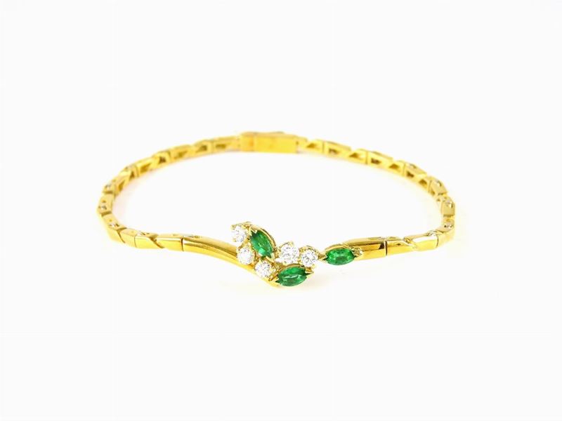 Bracciale Damiani in Oro Giallo, Diamanti e Smeraldi