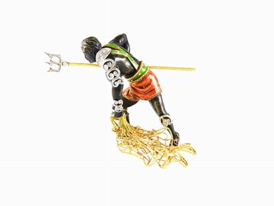 Scultura "gladiatore" in Oro Giallo e Bianco, Diamanti e Smalti Policromi
