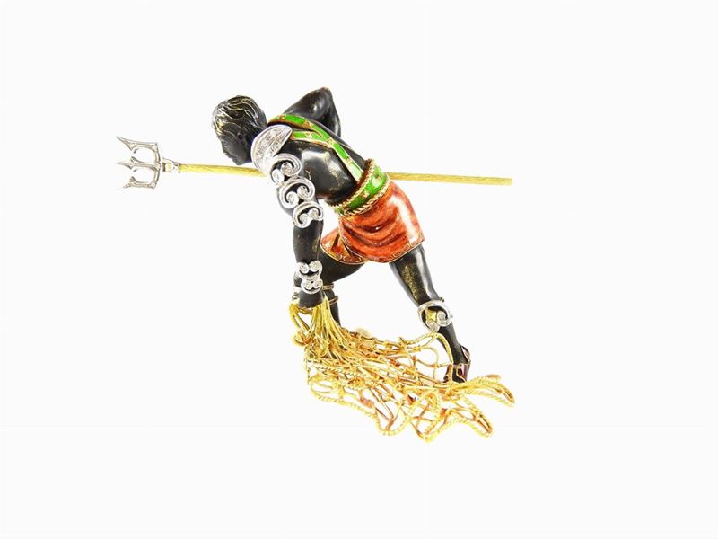 Scultura "gladiatore" in Oro Giallo e Bianco, Diamanti e Smalti Policromi