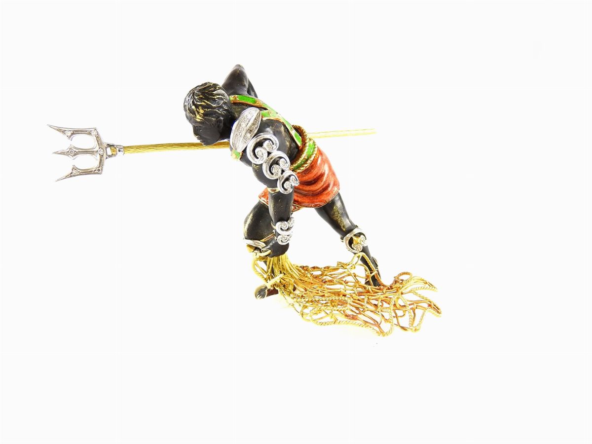Scultura "gladiatore" in Oro Giallo e Bianco, Diamanti e Smalti Policromi