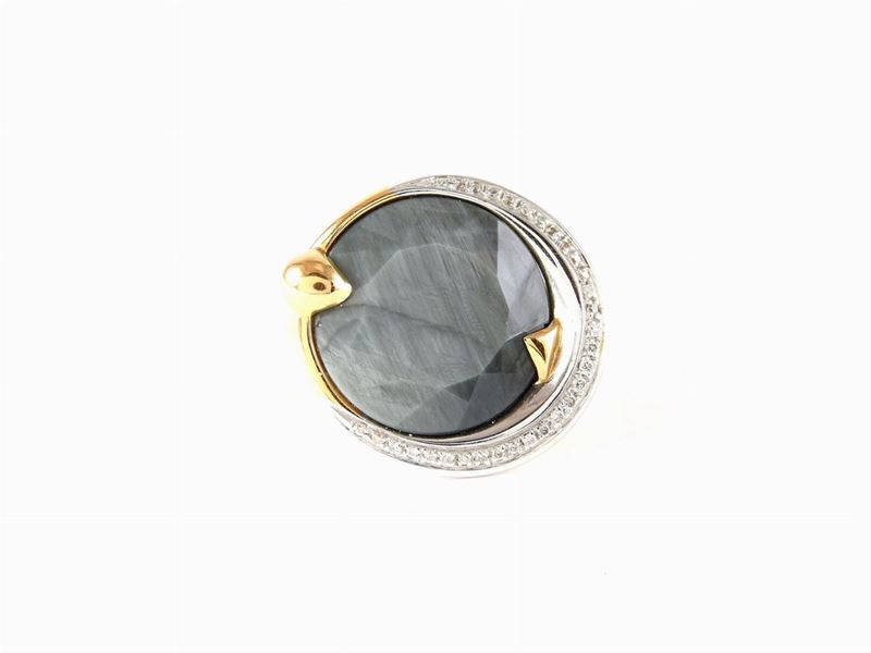 Anello Silvia Kelly in Oro Bianco e Giallo, Diamanti e Pietra Naturale