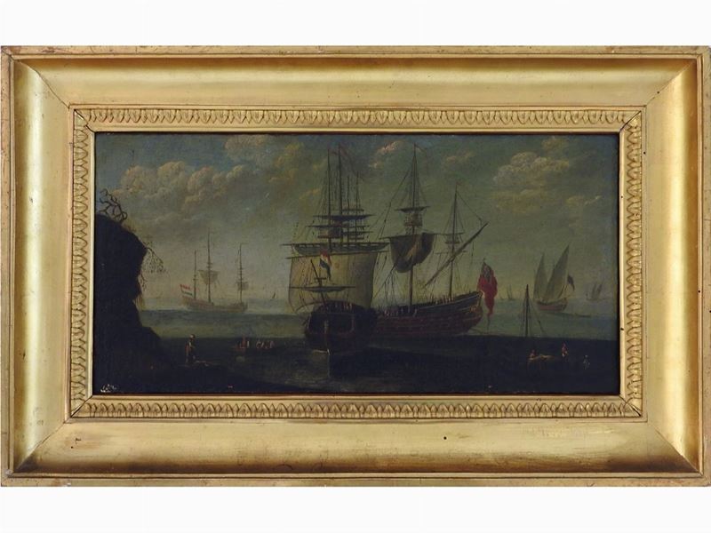 Scuola Olandese del XVII/XVIII Secolo - Paesaggio Marino con Velieri