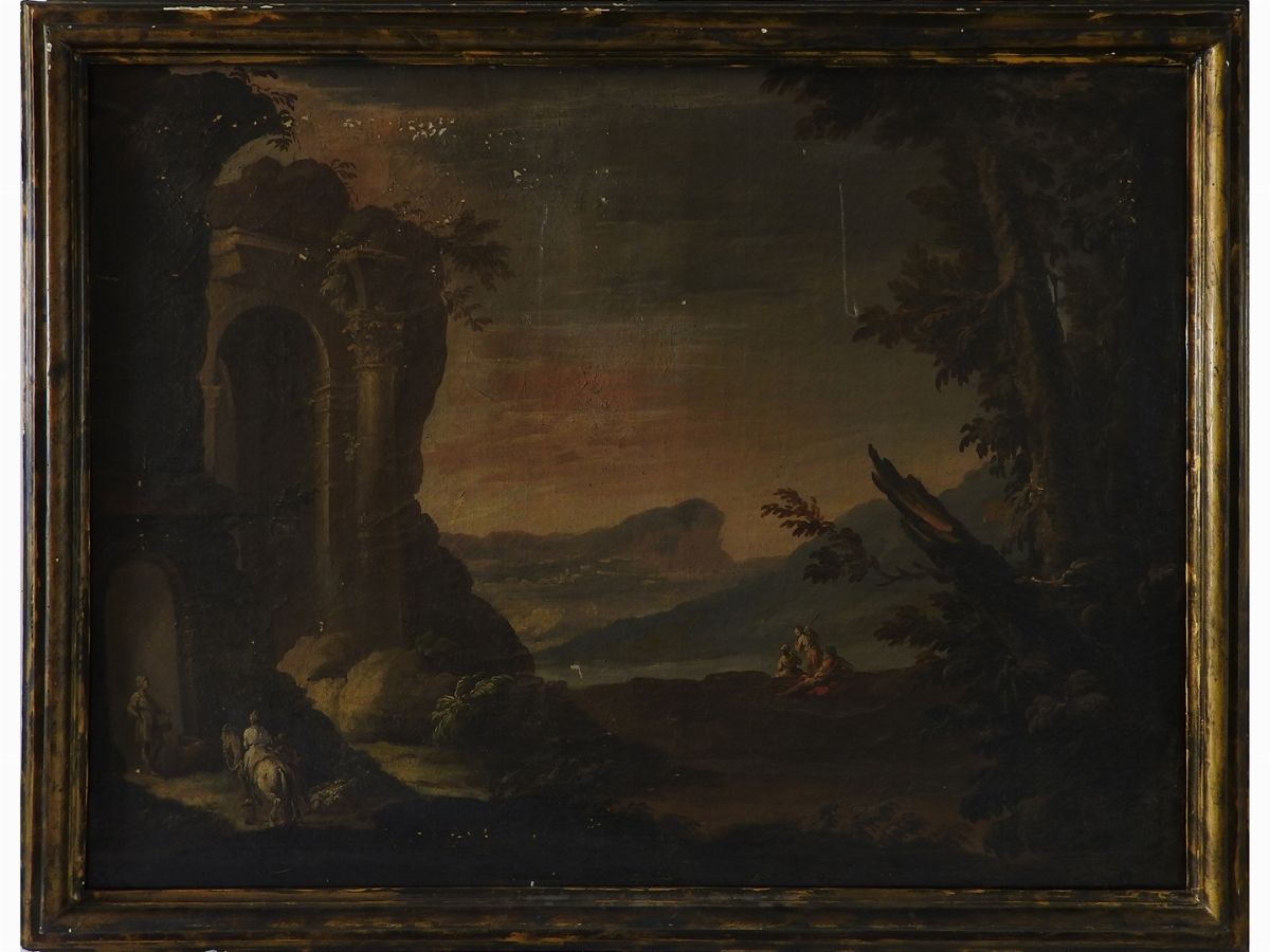 Cerchia di Agostino Mitelli - Paesaggi con Rovine e Personaggi