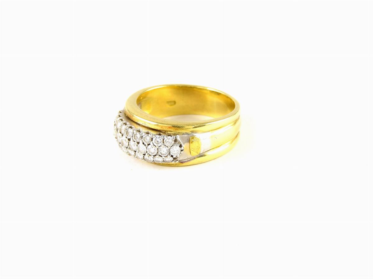 Anello Re Carlo in Oro Bianco e Giallo con Diamanti