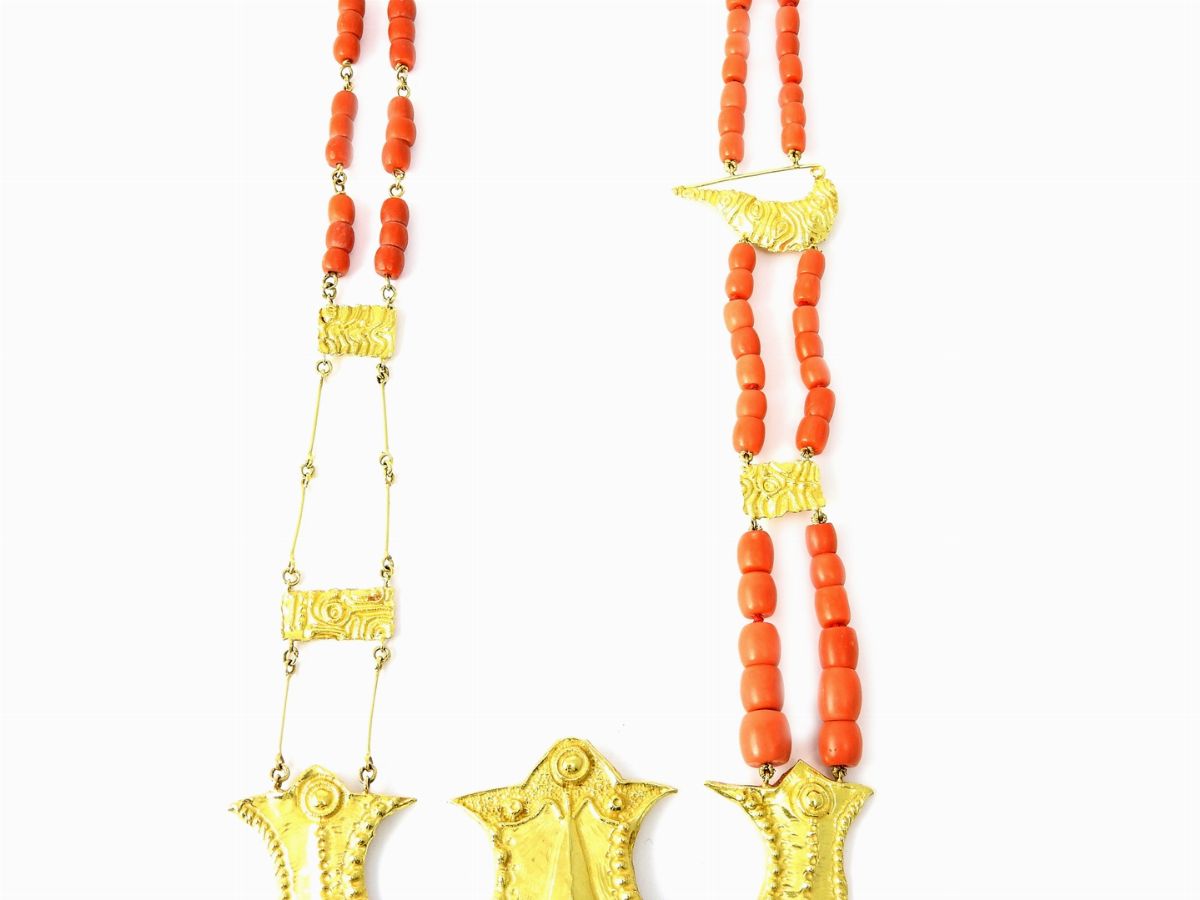 Collana Fantasia in Oro Giallo e Corallo Rosso