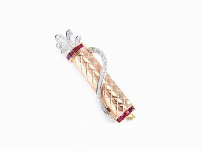 Spilla in Oro Rosa e Bianco, Diamanti e Rubini
