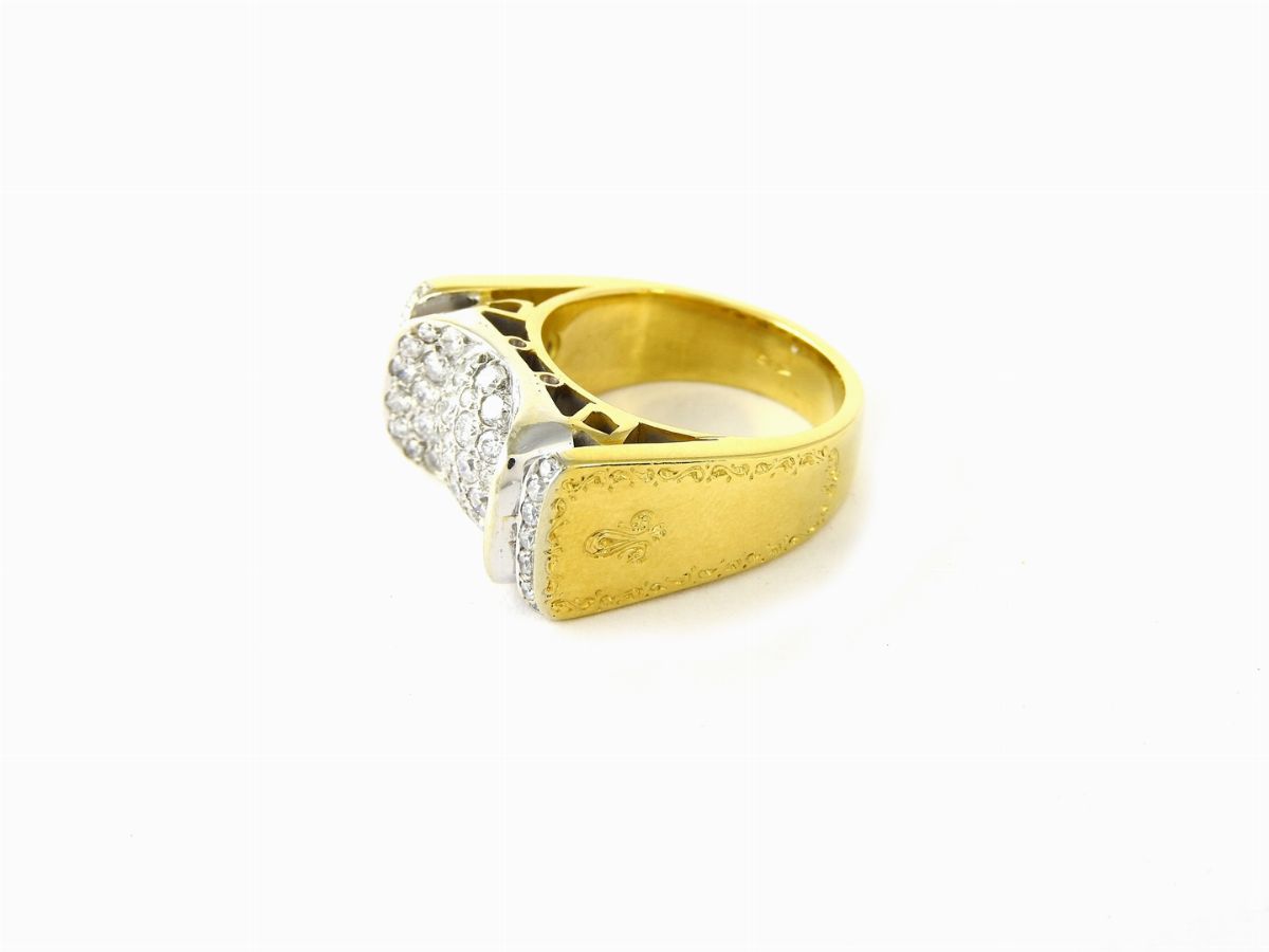 Anello a Ponte in Oro Giallo e Bianco con Diamanti