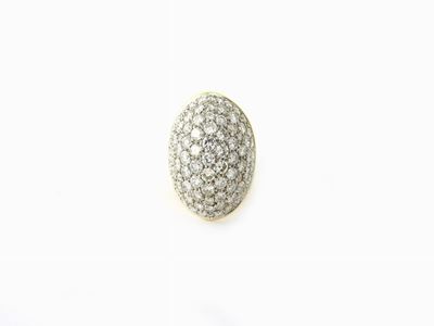 Anello a Cupola in Oro Giallo e Bianco con Diamanti