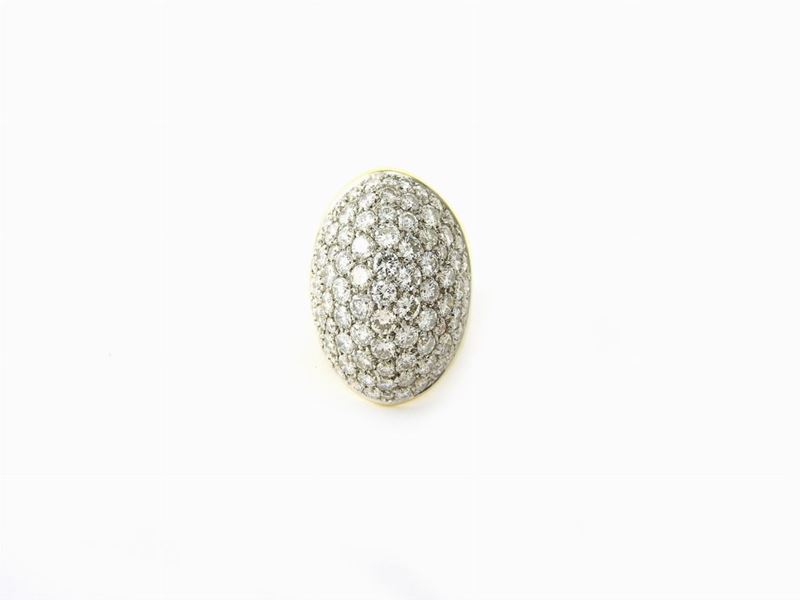 Anello a Cupola in Oro Giallo e Bianco con Diamanti