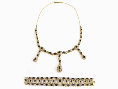 Demi Parure Girocollo e Bracciale in Oro Rosa 500/1000, Diamanti e Zaffiri