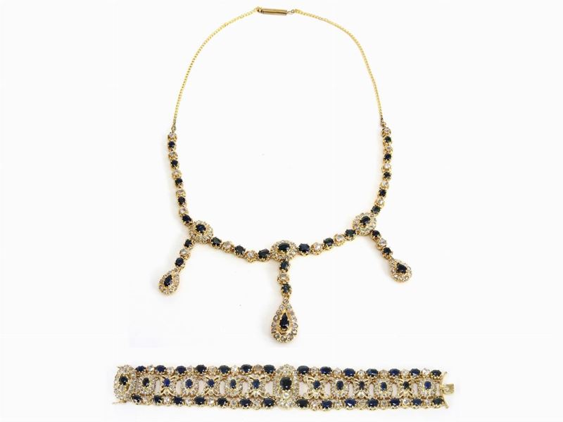 Demi Parure Girocollo e Bracciale in Oro Rosa 500/1000, Diamanti e Zaffiri