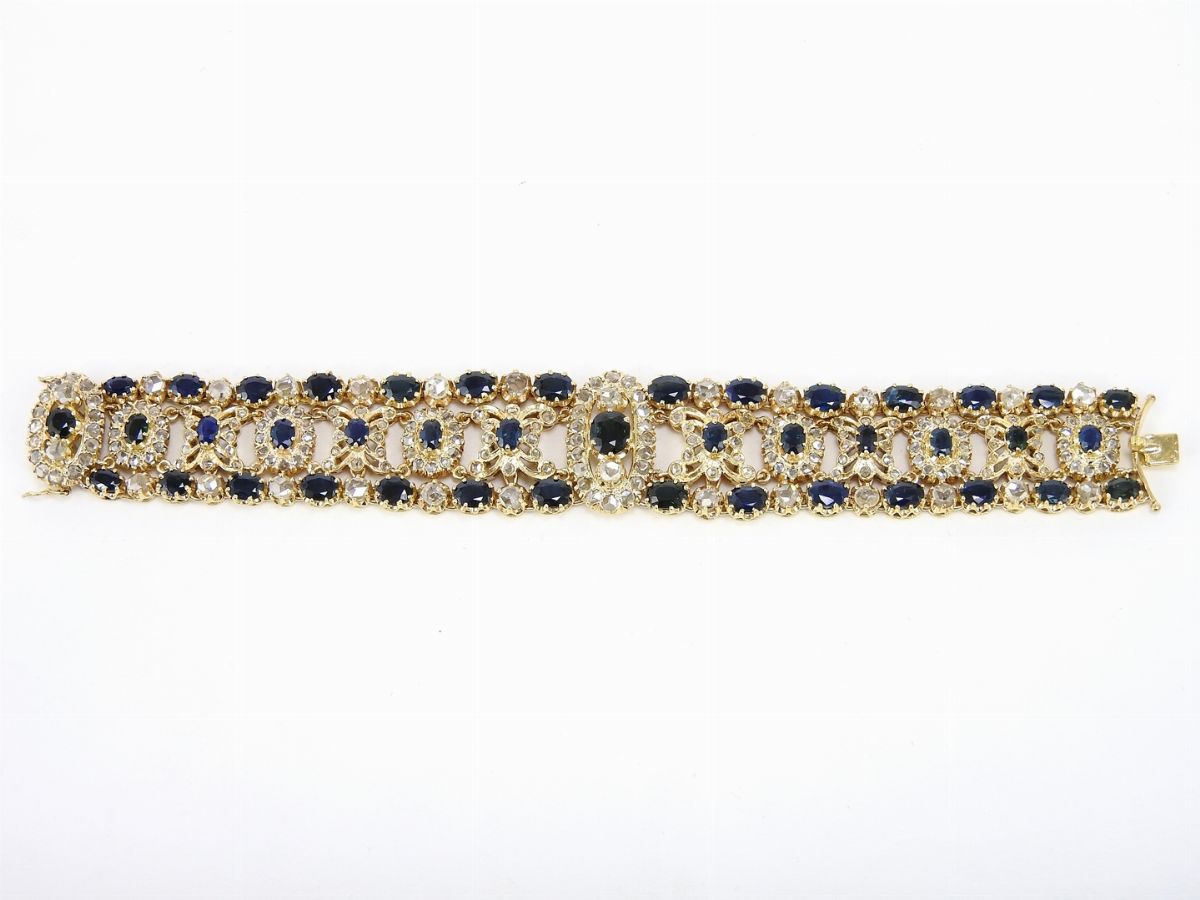 Demi Parure Girocollo e Bracciale in Oro Rosa 500/1000, Diamanti e Zaffiri