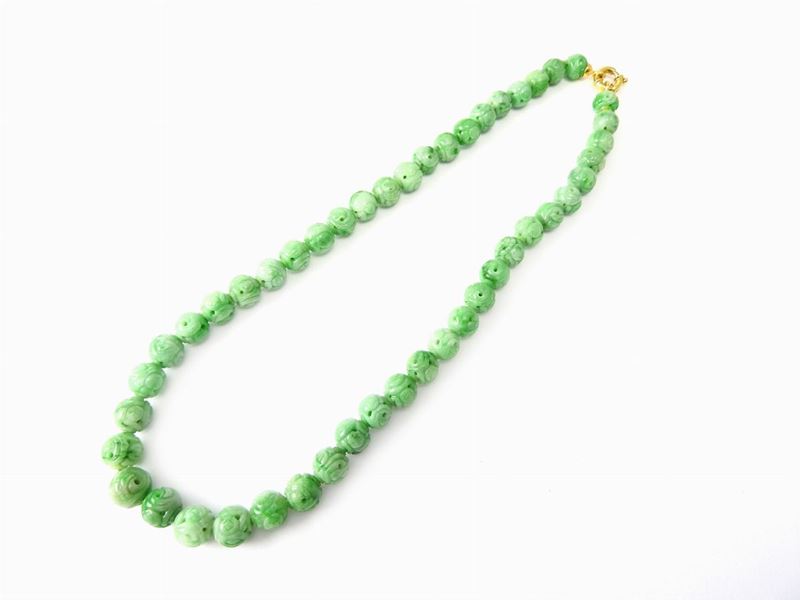 Girocollo in Giada Verde con Fermezza in Oro Giallo