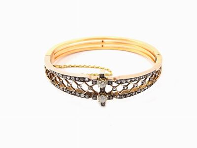 Bracciale Rigido in Oro Giallo e Argento con Diamanti