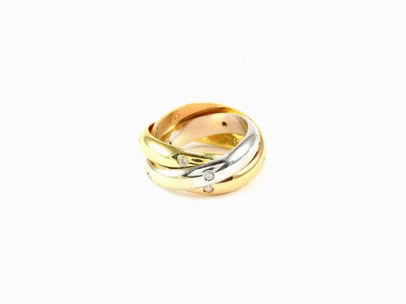 Tripla Fede Intrecciata Cartier in Oro Bianco, Giallo e Rosa con Diamanti