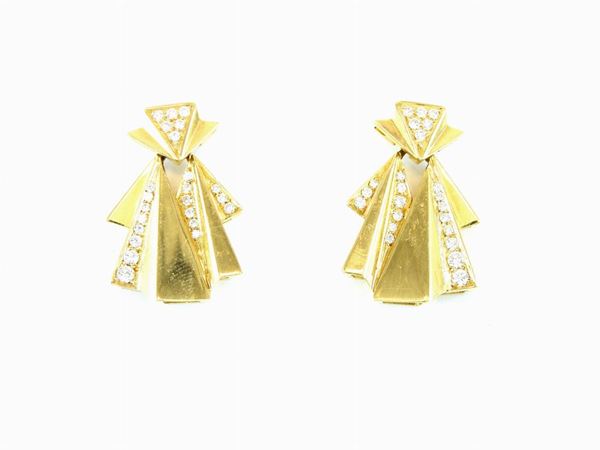 Yellow gold ear pendants with diamonds  - Auction Jewels and Watches - First Session - I - Maison Bibelot - Casa d'Aste Firenze - Milano
