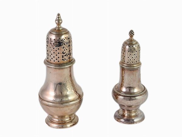 Two Silver Sugar Shakers