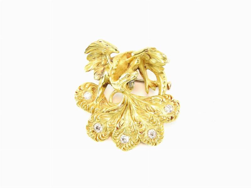 Spilla Animalier in Oro Giallo e Diamanti