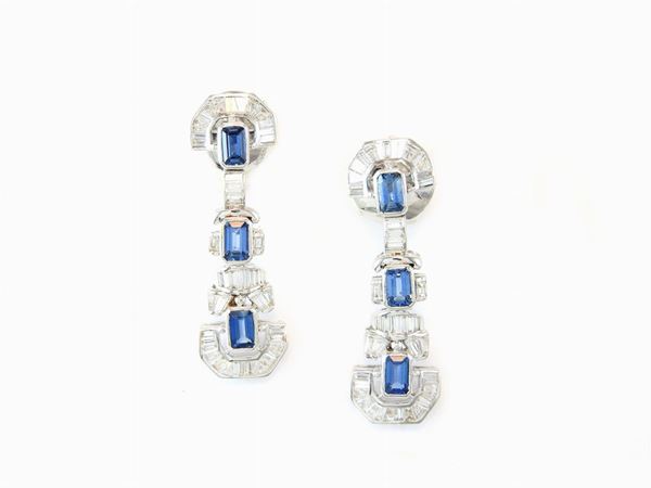 White gold ear pendants with diamonds and sapphires  - Auction Jewels and Watches - Second Session - II - Maison Bibelot - Casa d'Aste Firenze - Milano
