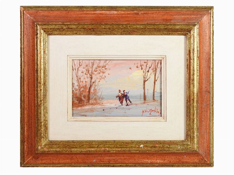 Norberto Martini - Sfida di Ombrelli e Paesaggio Invernale
