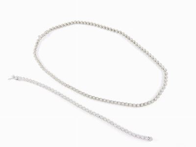 Demi Parure Girocollo e Bracciale Tennis in Oro Bianco e Diamanti