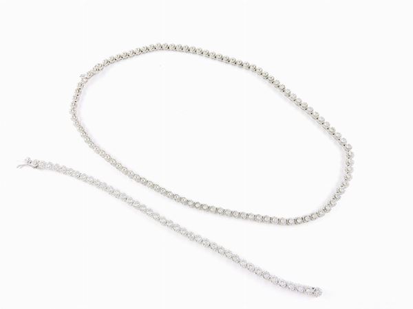 White gold demi parure of tennis necklace and bracelet with diamonds