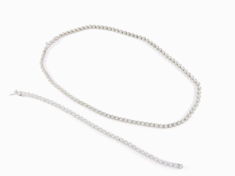 Demi Parure Girocollo e Bracciale Tennis in Oro Bianco e Diamanti