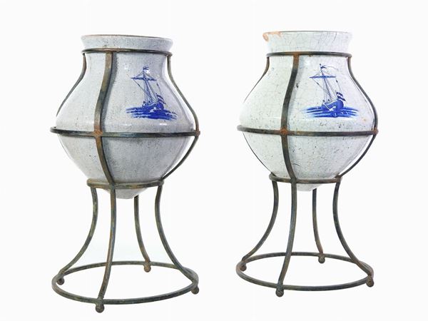 A Pair of Glazed Earthenware Pots
