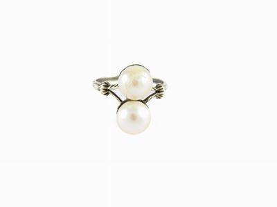 Anello Contrarié in Argento con Perle Probabilmente Naturali