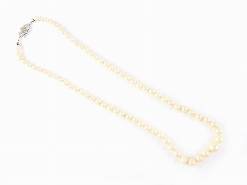 Girocollo Scalare di Perle Coltivate Akoya con Fermezza in Oro Bianco