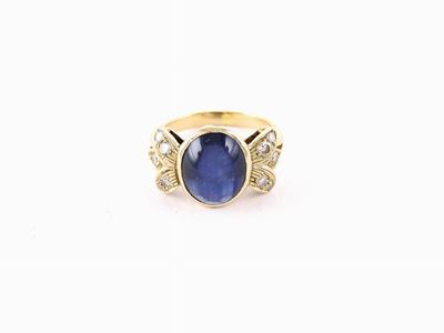 Anello in Oro Bianco, Diamanti e Zaffiro
