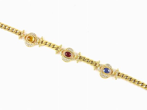 Yellow gold necklace with diamonds and multicolour corundums  (Seventies)  - Auction Jewels and Watches - Second Session - II - Maison Bibelot - Casa d'Aste Firenze - Milano