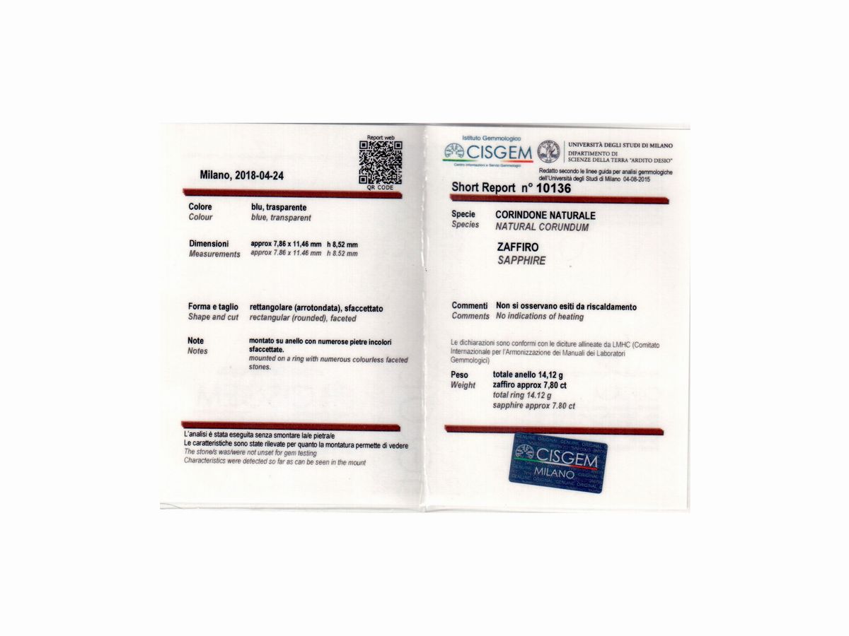 Anello a Fascia in Platino, Diamanti e Zaffiro
