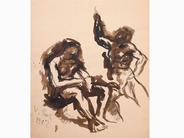 Vinicio Berti : Figure 1942  ((1921-1991))  - Asta Arte moderna e contemporanea / Una raccolta di Pittura dell'Ottocento / Arredi di Design - I - Maison Bibelot - Casa d'Aste Firenze - Milano