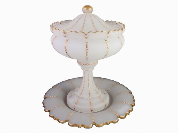 A Milk Glass Bon Bon Pedestal Bowl with Plate