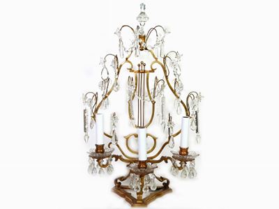 Girandole in Bronzo Dorato, Vetro e Cristallo
