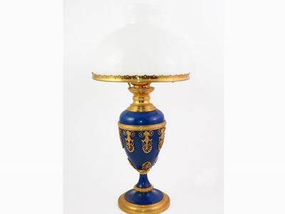 Lume a Petrolio in Metallo Laccato Blu e Dorato