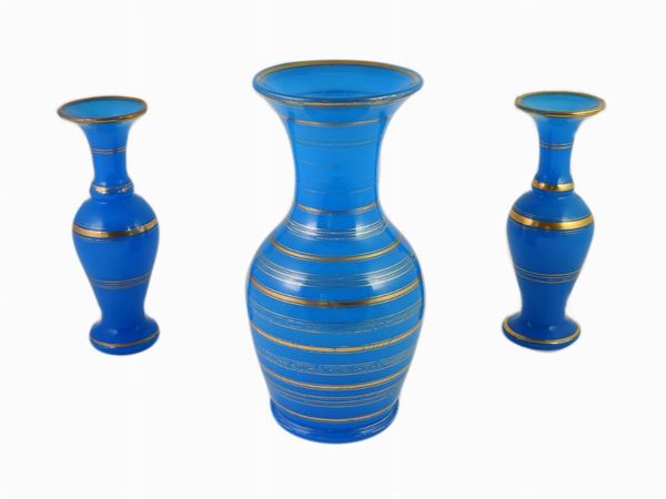 A Lot of Three Blue Opaline Glass Vases  (19th Century)  - Auction Forniture and Old Master Paintings - Second session - III - Maison Bibelot - Casa d'Aste Firenze - Milano
