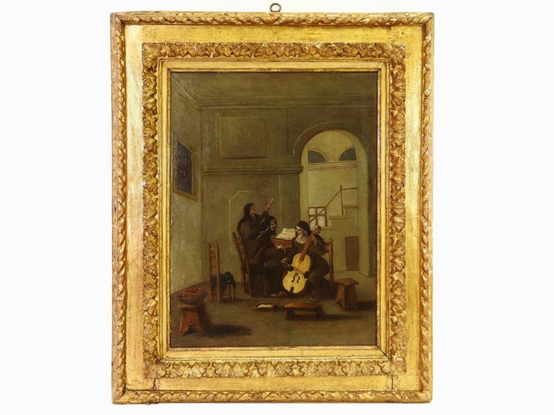 Scuola Italiana del XIX Secolo - Interno di Convento con Suore in Concerto