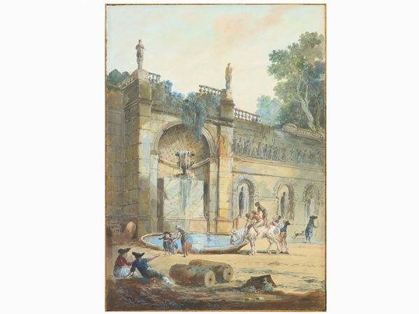 Scuola francese della fine del XVIII secolo - View of Garden with Figures 1786