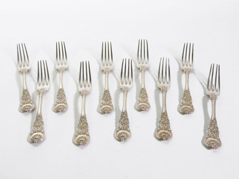 Serie di Dieci Forchette in Argento