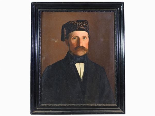 Pittore orientalista italiano, seconda met&#224; del XIX secolo - Ritratto maschile con fez nero